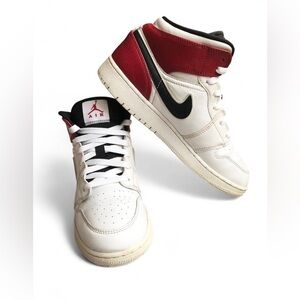 Size 7Y- Jordan 1 Mid White Chicago 2019 White Black Gym Red